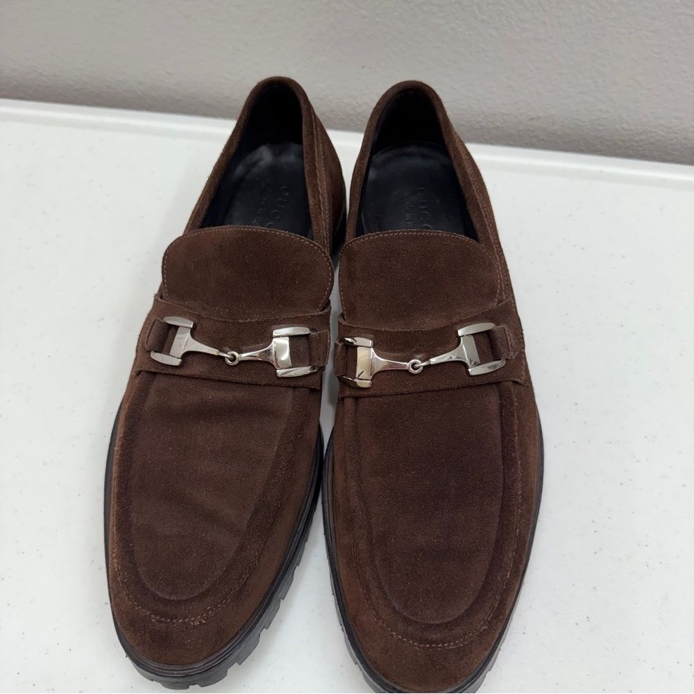 Gucci Loafers Horsebit Mens Size 11.5 Brown Suede Shoes - Picture 6 of 11
